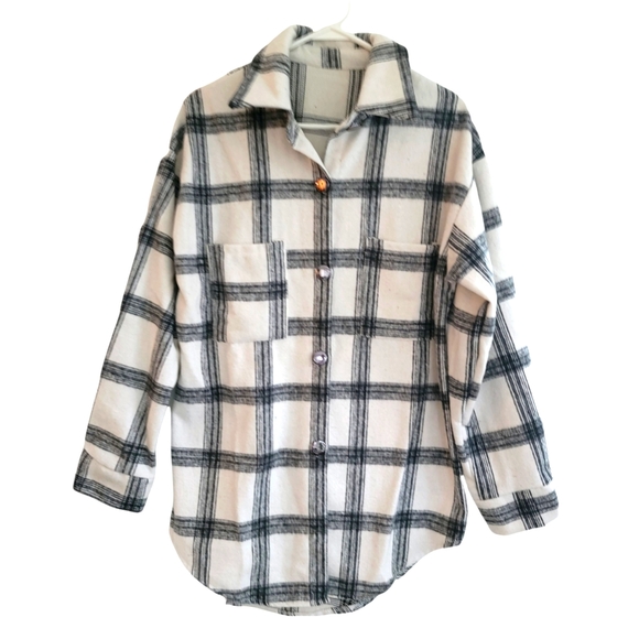 New Plaid Black and Off White Shacket - Picture 3 of 9